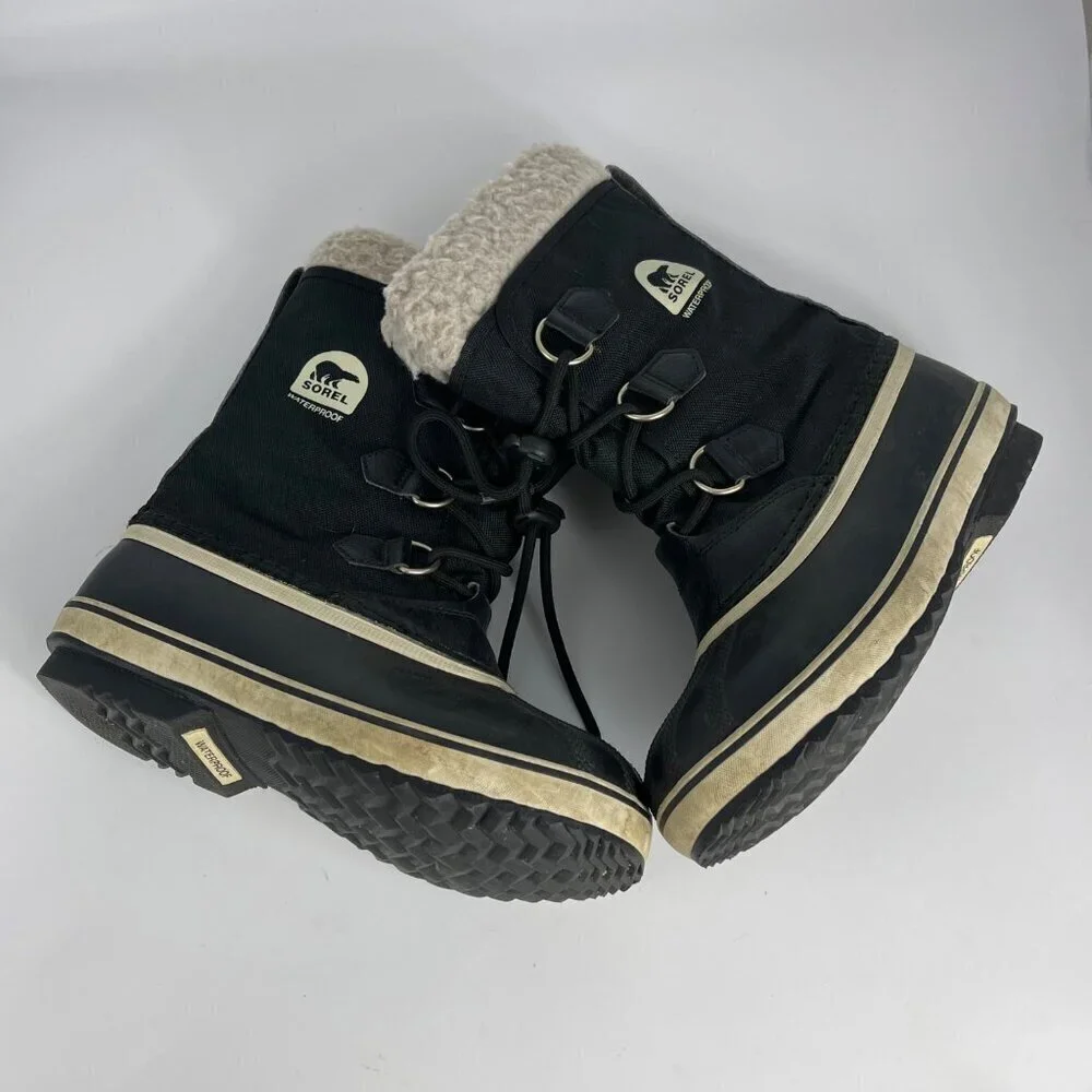 Sorel Youth Waterproof Winter Boots | Size 4 | Black Faux Fur